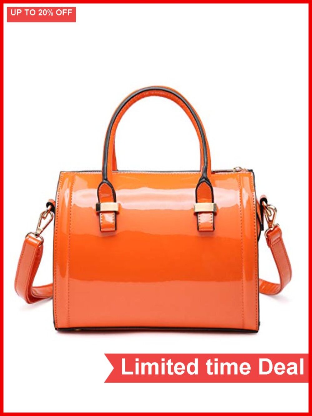 Shiny Patent Faux Leather Barrel Satchel Purse Handbag with Shoulder Strap